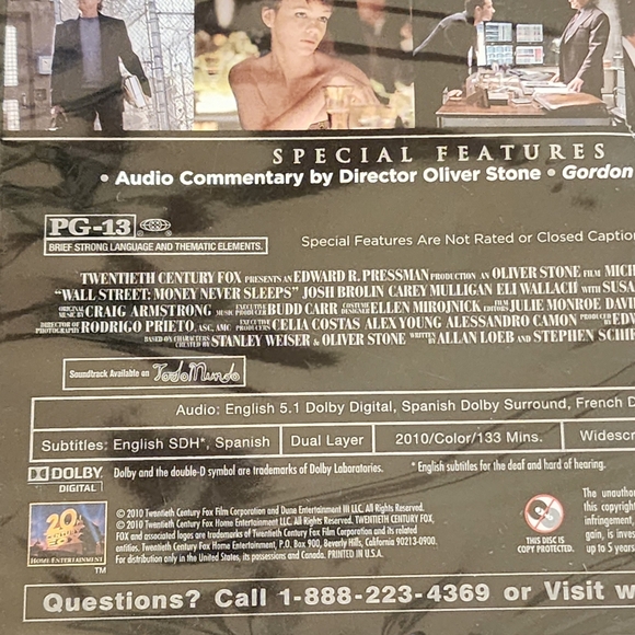 Nwt Wall Street - Money Never Sleeps DVD. Sealed. PG-13. - Picture 3 of 5